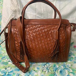 Noonday Collection Woven Leather Tote, LRG, zipper with pull from each side